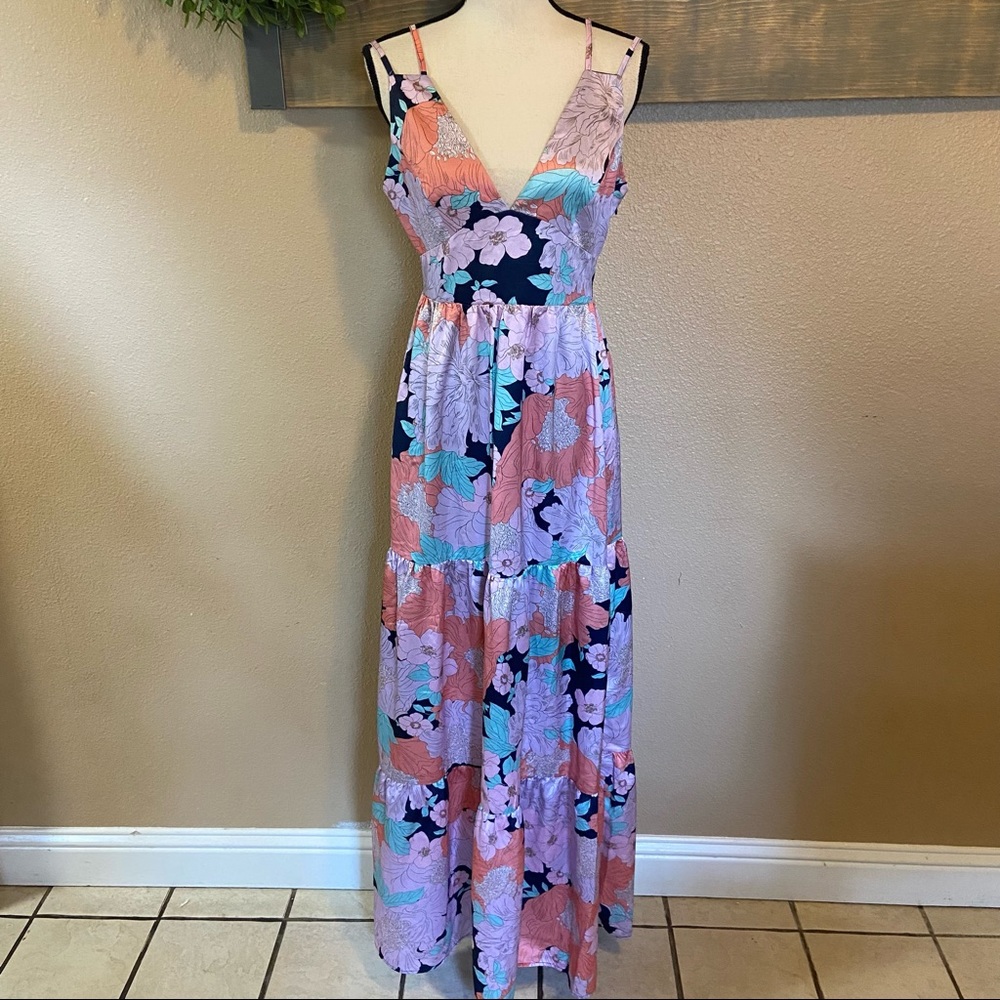 Lulus Dreamy Blooms Navy Blue Multi Floral Print Tiered Maxi Dress - Picture 2 of 15